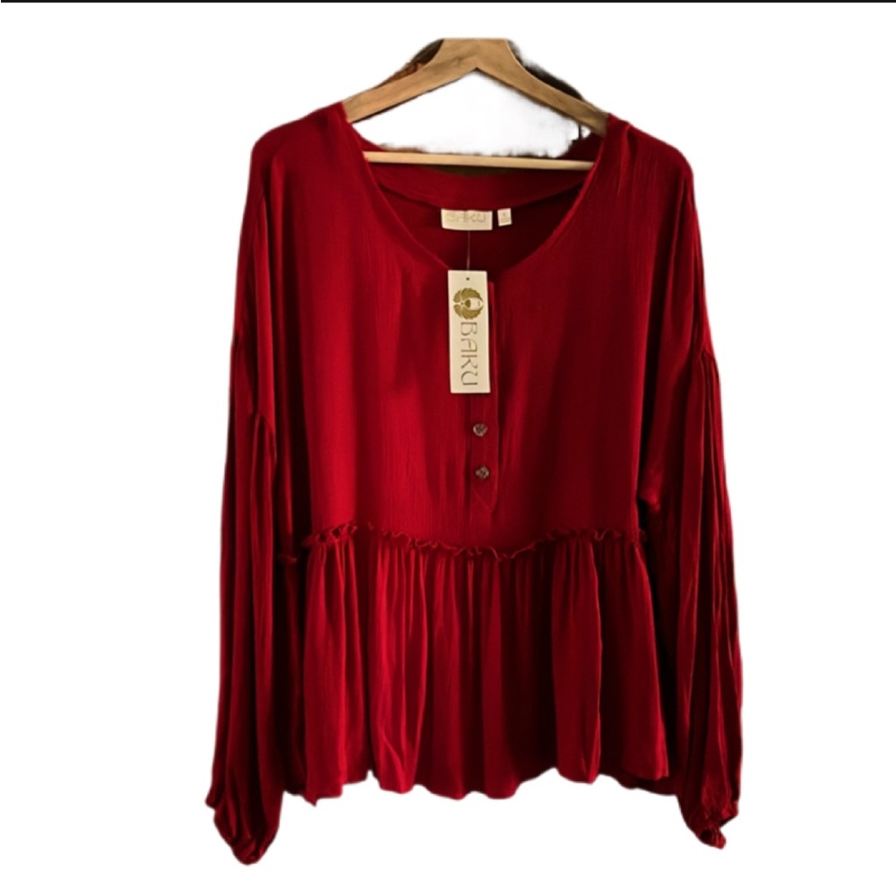 New Baku Babydoll Fire Red Long Sleeve top